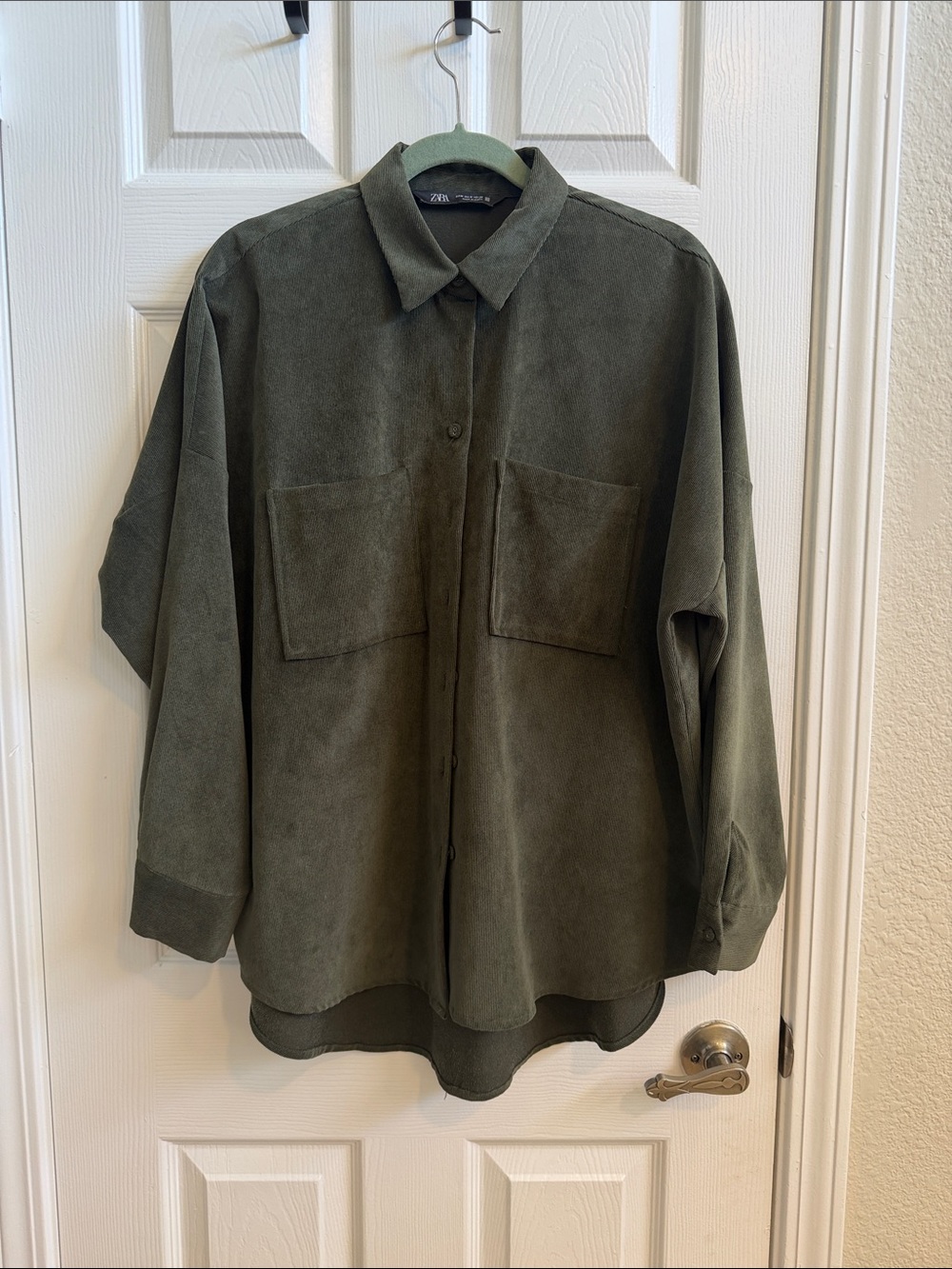 Zara Olive Green Relaxed Suede Shirt Jacket